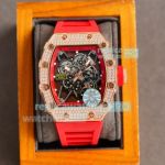 Replica Richard Mille RM35-01 Rose Gold Diamond Watch Red Rubber Strap